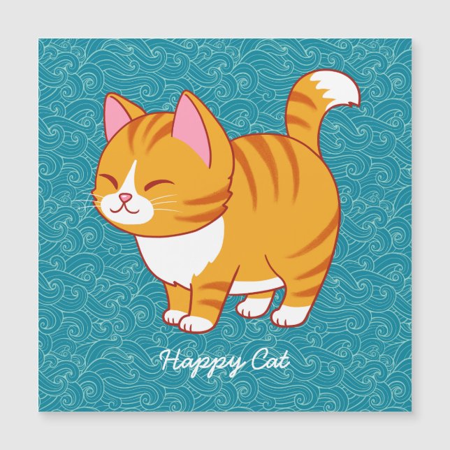 Happy Cat Personalised  Magnetic Invitation (Front)