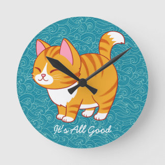 Happy Cat Personalised  Round Clock