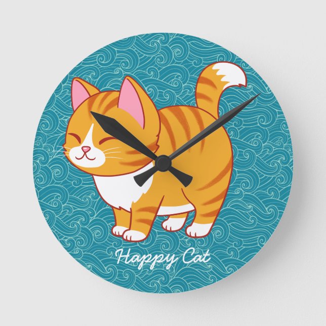 Happy Cat Personalised  Round Clock (Front)