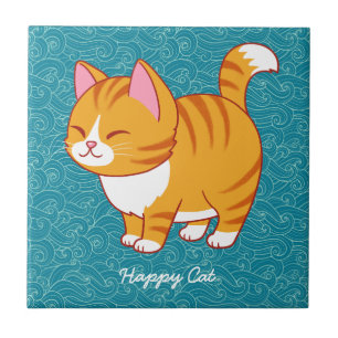 Happy Cat Personalised  Tile