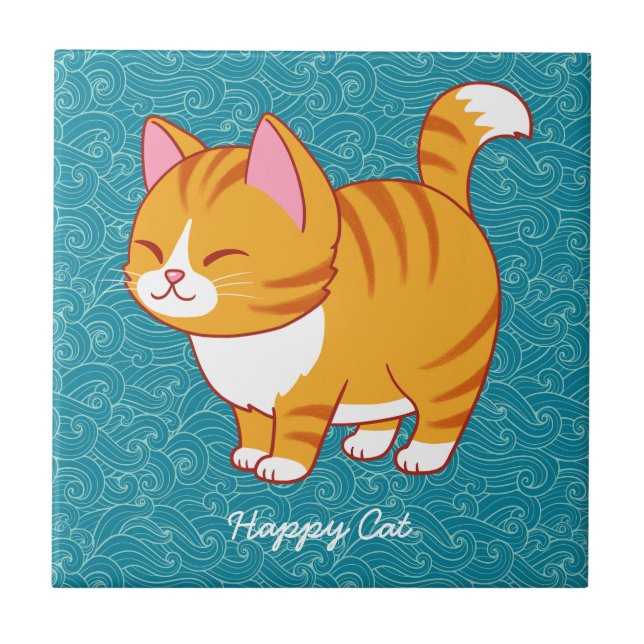 Happy Cat Personalised  Tile (Front)