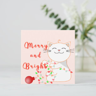 Happy Cat Playing With LED Light Cute Christmas Holiday Card