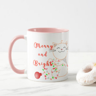 Happy Cat Playing With LED Light Cute Christmas Mug
