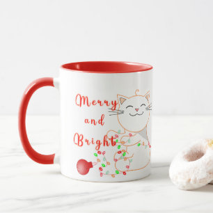 Happy Cat Playing With LED Light   Cute Christmas  Mug