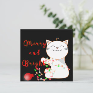 Happy Cat Playing With LED Light Cute Flat Card