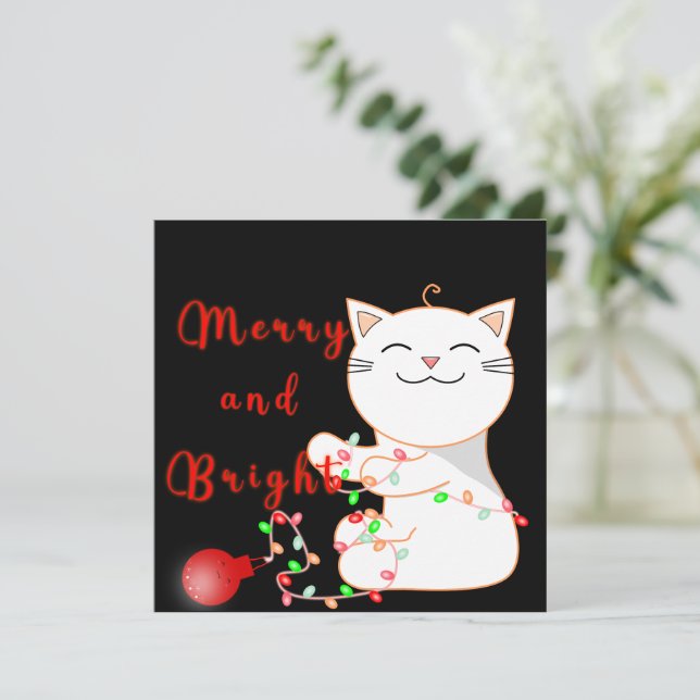 Happy Cat Playing With LED Light | Cute Flat Card (Standing Front)