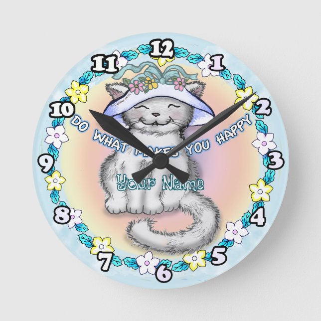 Happy Cat Round Clock (Front)