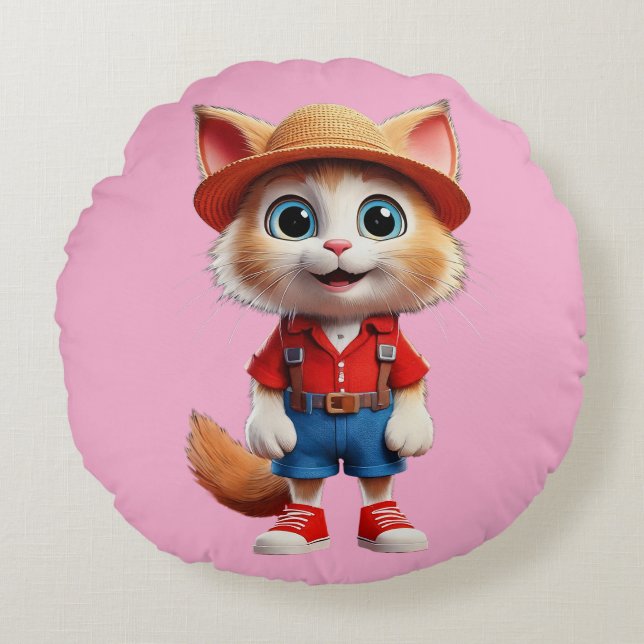 Happy Cat Round Cushion (Front)