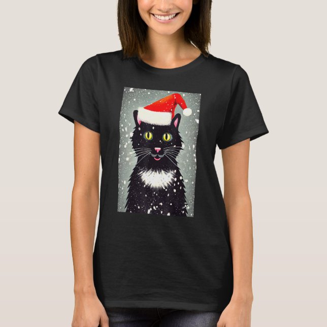 Happy Cat Santa Hat Winter Christmas Holiday Vinta T-Shirt (Front)