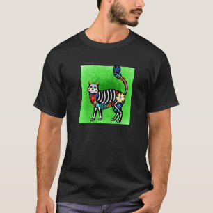 Happy Cat Sugar Skull Calavera Dia De Los Muertos  T-Shirt