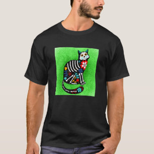 Happy Cat Sugar Skull Calavera Dia De Los Muertos T-Shirt