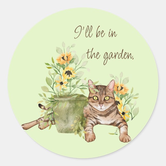 Happy Cat Surrounded by Sunflowers Classic Round Sticker (Front)