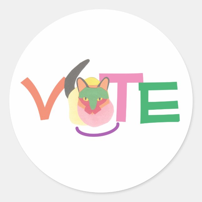 Happy Cat Vote GOTV Button Classic Round Sticker (Front)