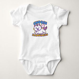 Happy Cat Winking Running With Happiness Phrase Baby Bodysuit