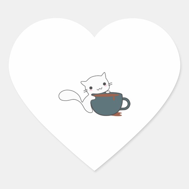 Happy Cat With Coffee Heart Sticker (Front)