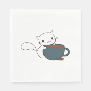 Happy Cat With Coffee Napkin
