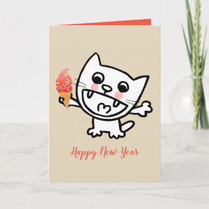 Happy Cat With Ice Cream Card