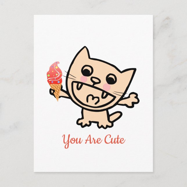 Happy Cat With Ice Cream Postcard (Front)