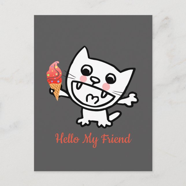 Happy Cat With Ice Cream Postcard (Front)