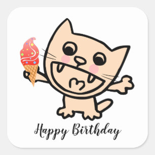 Happy Cat With Ice Cream Square Sticker