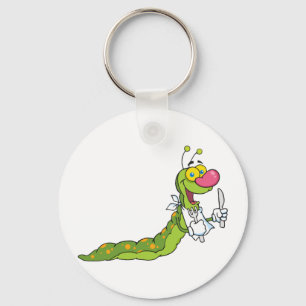 Happy Caterpillar Mascot Cartoon Character Key Ring