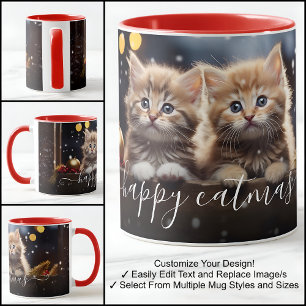 Happy Catmas Cat Beautiful Photo Template Text Mug