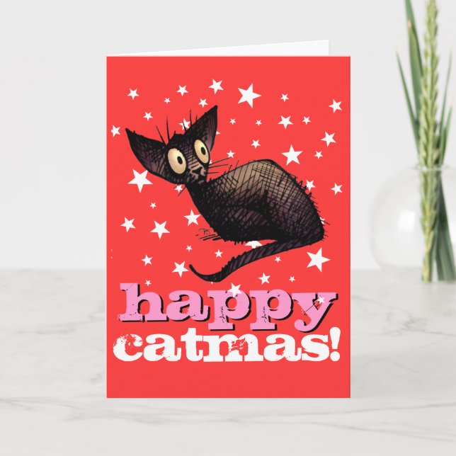 Happy Catmas! Funny Christmas and Holiday Cat Card (Front)