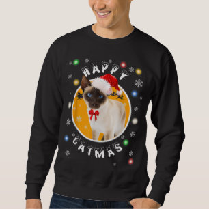 Happy Catmas Siamese Xmas Cat in Santa Hat Sweatshirt