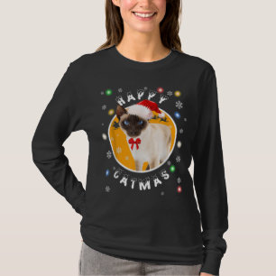 Happy Catmas Siamese Xmas Cat in Santa Hat T-Shirt