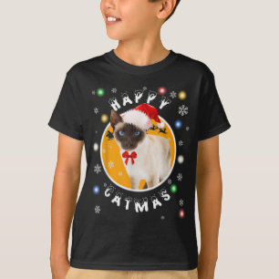 Happy Catmas Siamese Xmas Cat in Santa Hat T-Shirt