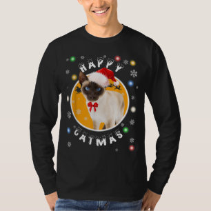 Happy Catmas Siamese Xmas Cat in Santa Hat T-Shirt