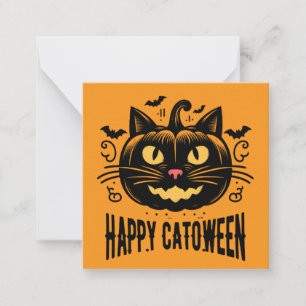 Happy Catoween Black Cat Pumpkin Face Halloween Card