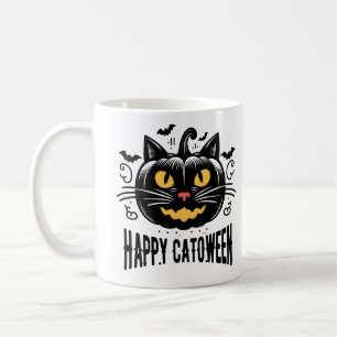 Happy Catoween Black Cat Pumpkin Face Halloween Coffee Mug
