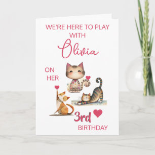 Happy Cats Girl Happy 3rd Birthday (any year) Card