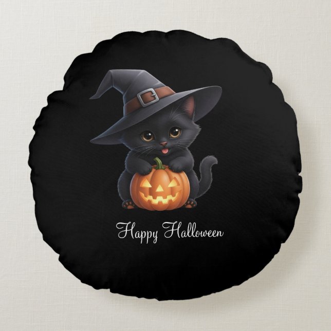 Happy Cats Halloween Round Cushion (Front)
