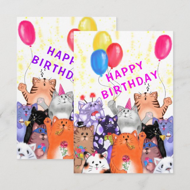 Happy Cats Party Funny Birthday Card (Front/Back)