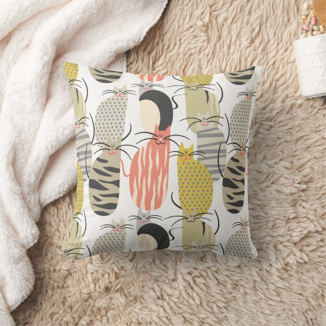 Happy Cats Whimsical Pattern Cushion (Blanket)