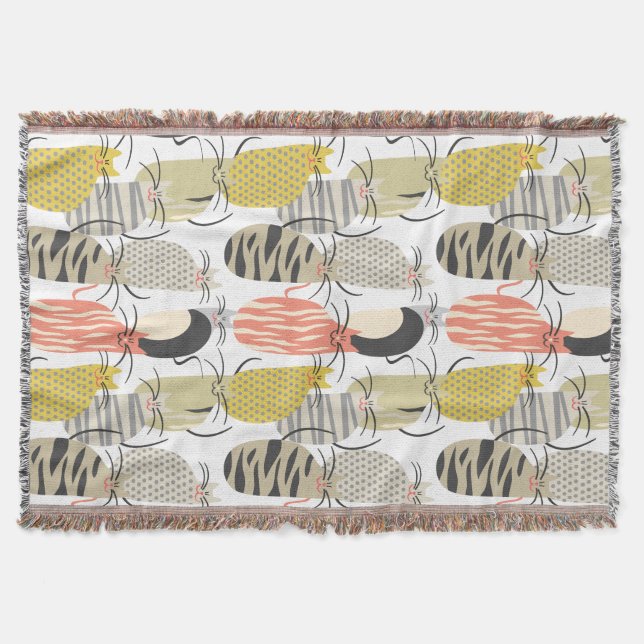 Happy Cats Whimsical Pattern Throw Blanket (Front)
