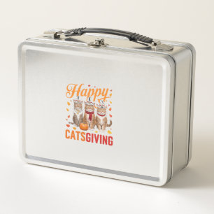 Happy Catsgiving Cats Halloween Thanksgiving Cat F Metal Lunch Box
