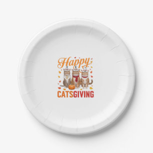 Happy Catsgiving Cats Halloween Thanksgiving Cat F Paper Plate