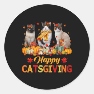 Happy Catsgiving Siamese Cat Autumn Fall Vibes Tha Classic Round Sticker