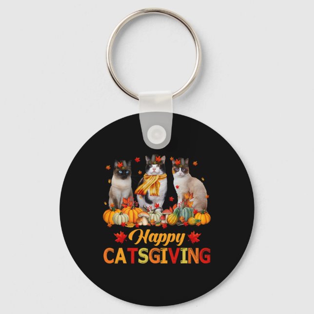 Happy Catsgiving Siamese Cat Autumn Fall Vibes Tha Key Ring (Front)