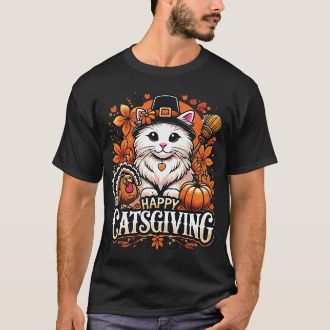 Happy Catsgiving – Thanksgiving Cat Celebration T-Shirt (Front)