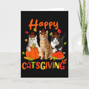 Happy Catsgiving Thanksgiving Kitten Cat Wears Pil Card