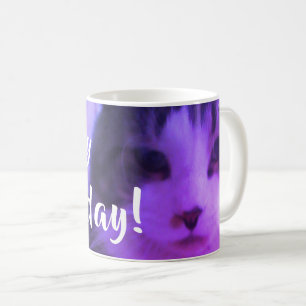 Happy Caturday Cute Purple Cat Coffee Mug