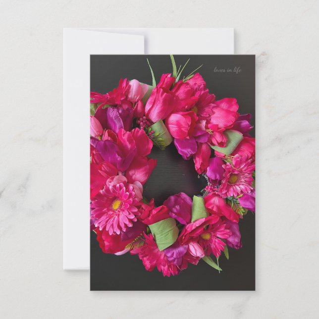 Happy Celebration - Hot Pink Floral Wreath Card (Front)