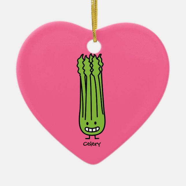 Happy Celery Stalk Bunch green fibre vegetable Ceramic Tree Decoration (Front)