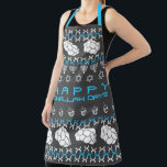 Happy Challah Days Apron<br><div class="desc">Loaves of bread and menorahs and stars and dreidels make up this "ugly Hanukkah sweater".</div>