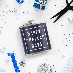Happy Challah Days Blue & White Funny Hanukkah Hip Flask