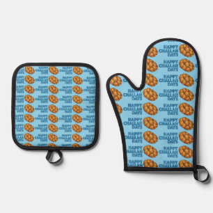Happy Challah Days Chanukah Hanukkah Bread Loaf Oven Mitt & Pot Holder Set